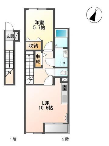ボヌール(1LDK/2階)の間取り写真