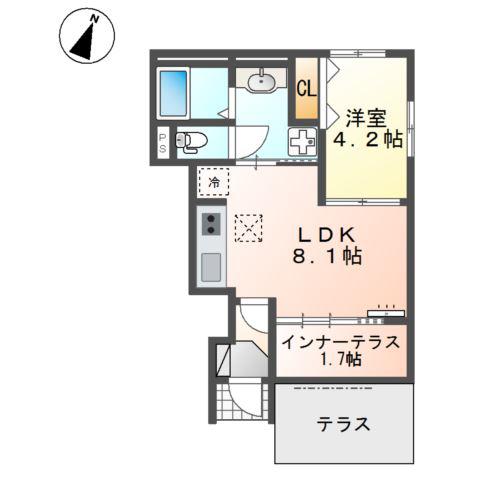 クレスト・若宮(1LDK/1階)の間取り写真