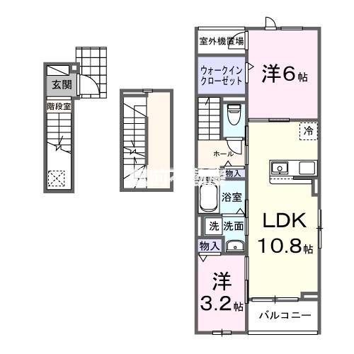 メゾン・ド・ヴィラI(2LDK/3階)の間取り写真