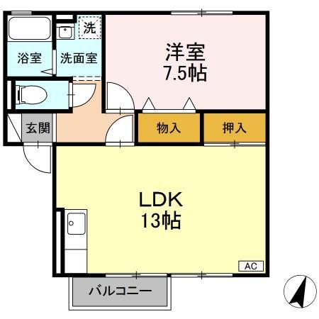 サンウッド A(1LDK/2階)の間取り写真