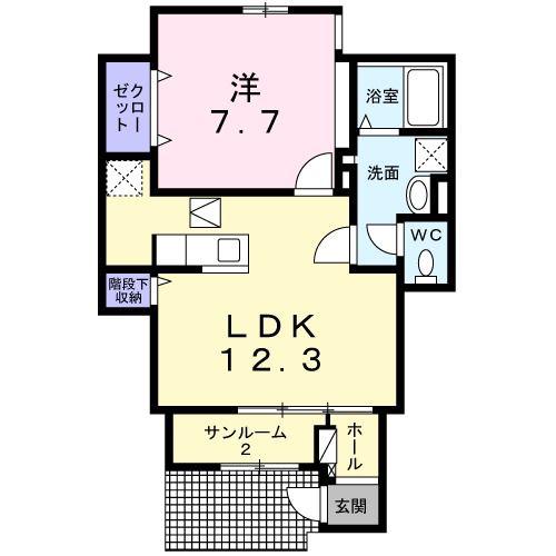 アントレッド(1LDK/1階)の間取り写真