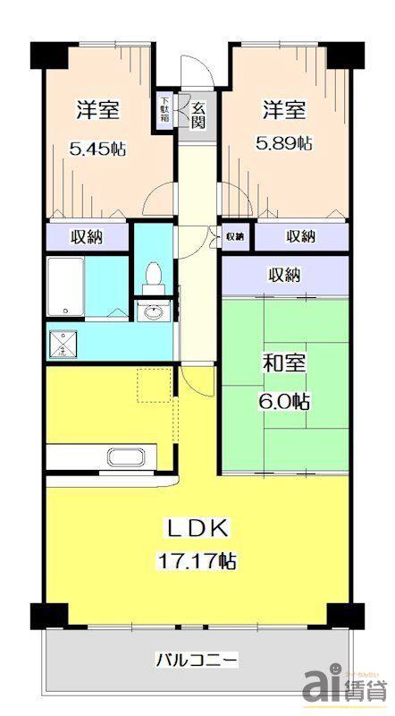 ブリランテけやき台(3LDK/4階)の間取り写真