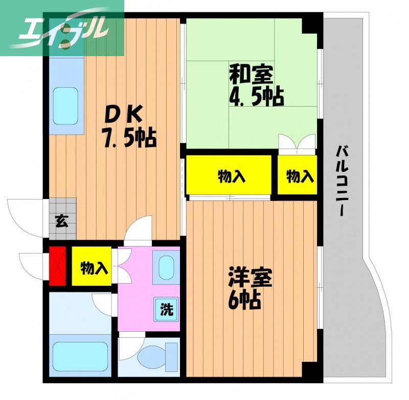 グランツ西古松II(2DK/4階)の間取り写真