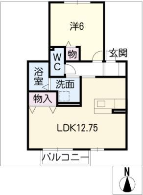 ジャスティス B(1LDK/1階)の間取り写真
