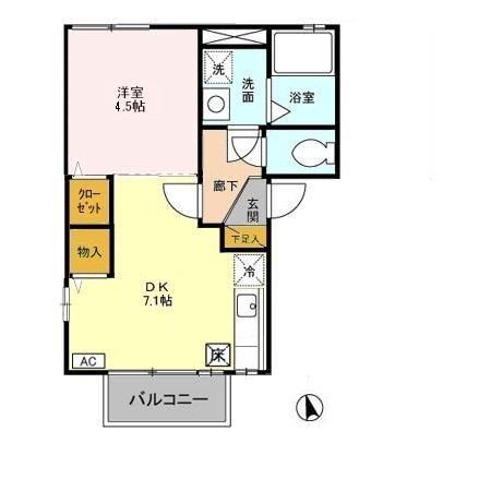 レグルスC棟(1DK/1階)の間取り写真