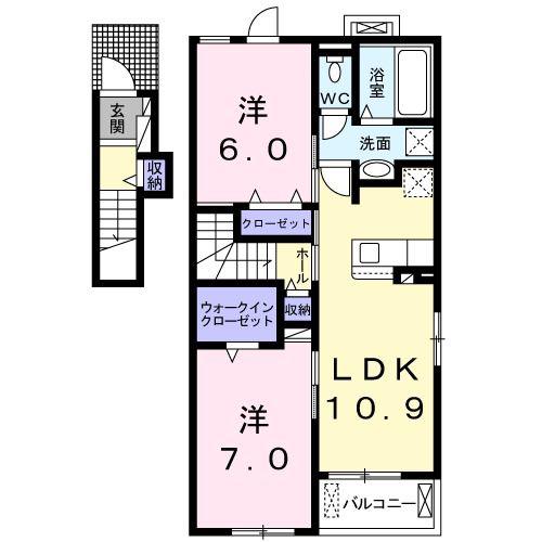 エレガントヴィラ石田I(2LDK/2階)の間取り写真