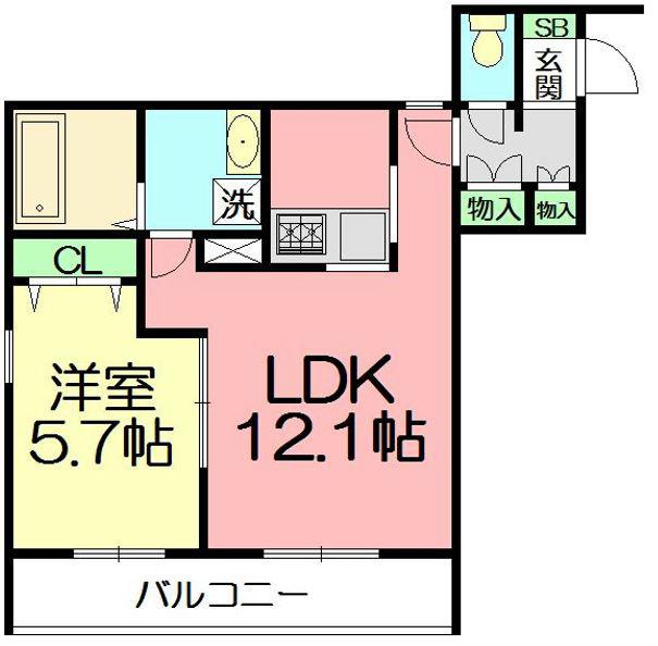 サウスERN WIND(1LDK/3階)の間取り写真