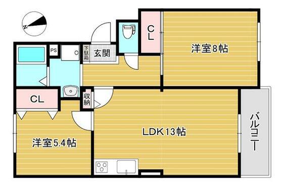 メゾンルミエールB棟(2LDK/2階)の間取り写真
