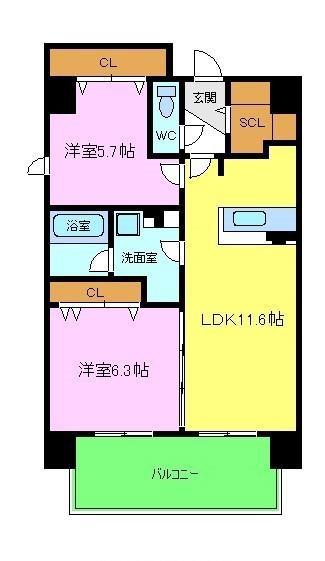 GROOVE堺東レジデンス(2LDK/3階)の間取り写真