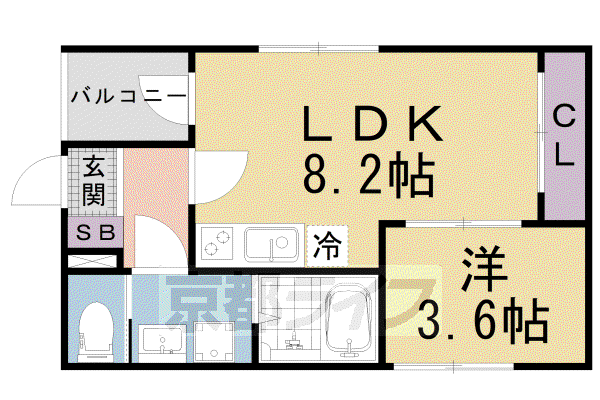ラシュレ椥辻(1LDK/3階)の間取り写真