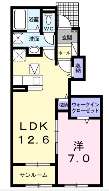 グランド オーヴェスト 宇佐崎(1LDK/1階)の間取り写真