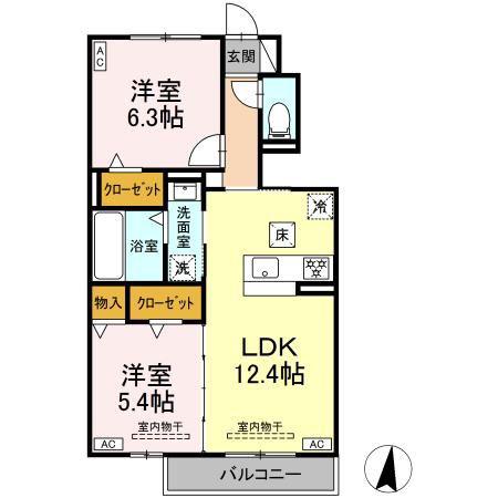 メテオール(2LDK/1階)の間取り写真
