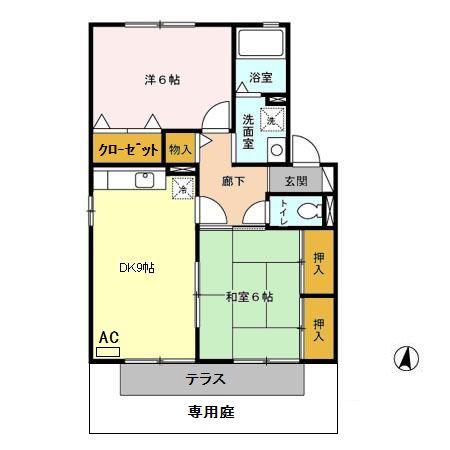 サバーブタウンB(2DK/1階)の間取り写真