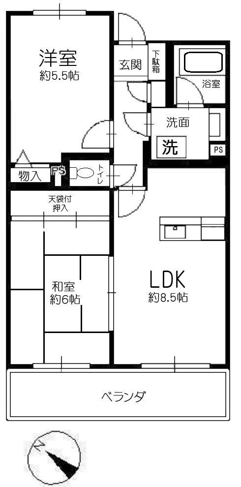 シアーズ南浦和(2LDK/4階)の間取り写真