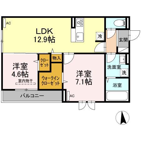 ディアライズ小郡船倉町E棟(2LDK/2階)の間取り写真