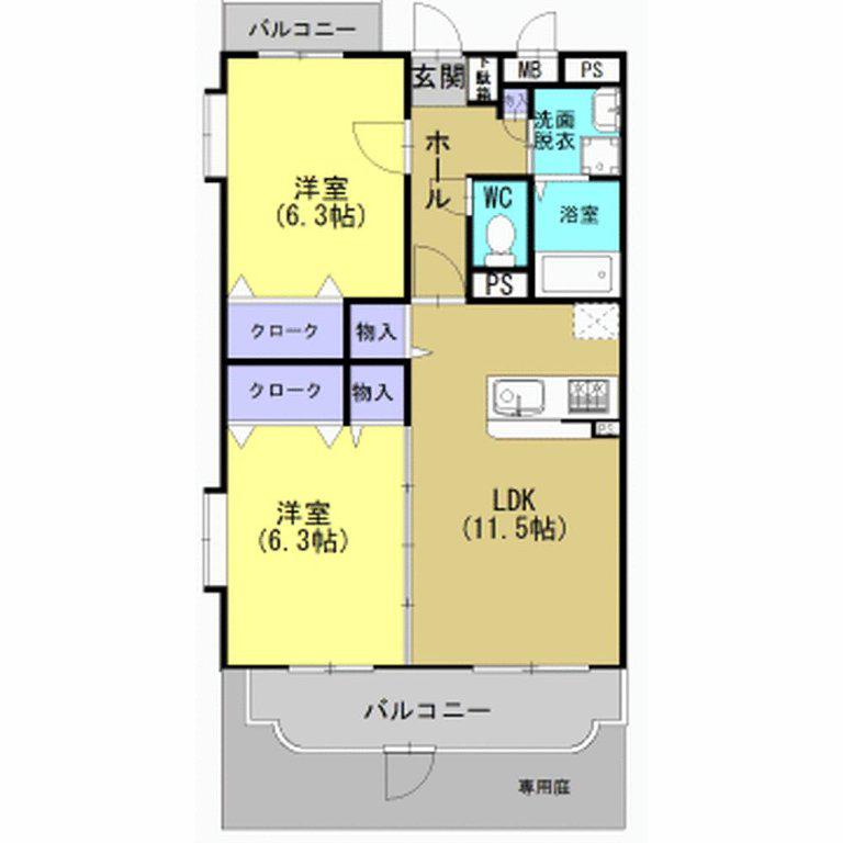 サンライズ桜木(2LDK/1階)の間取り写真
