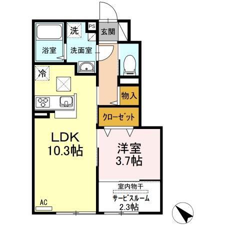 セジュール南花岡III(1LDK/1階)の間取り写真
