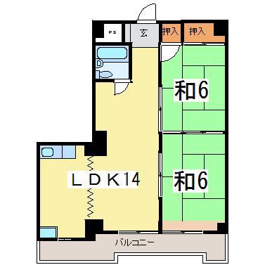 氷川ハイツ(2LDK/6階)の間取り写真