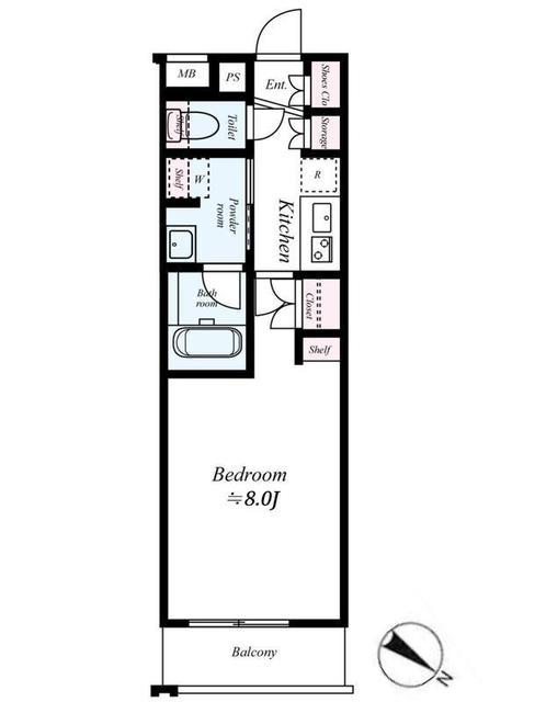 B CITY APARTMENT TOKYO サウス(1K/2階)の間取り写真