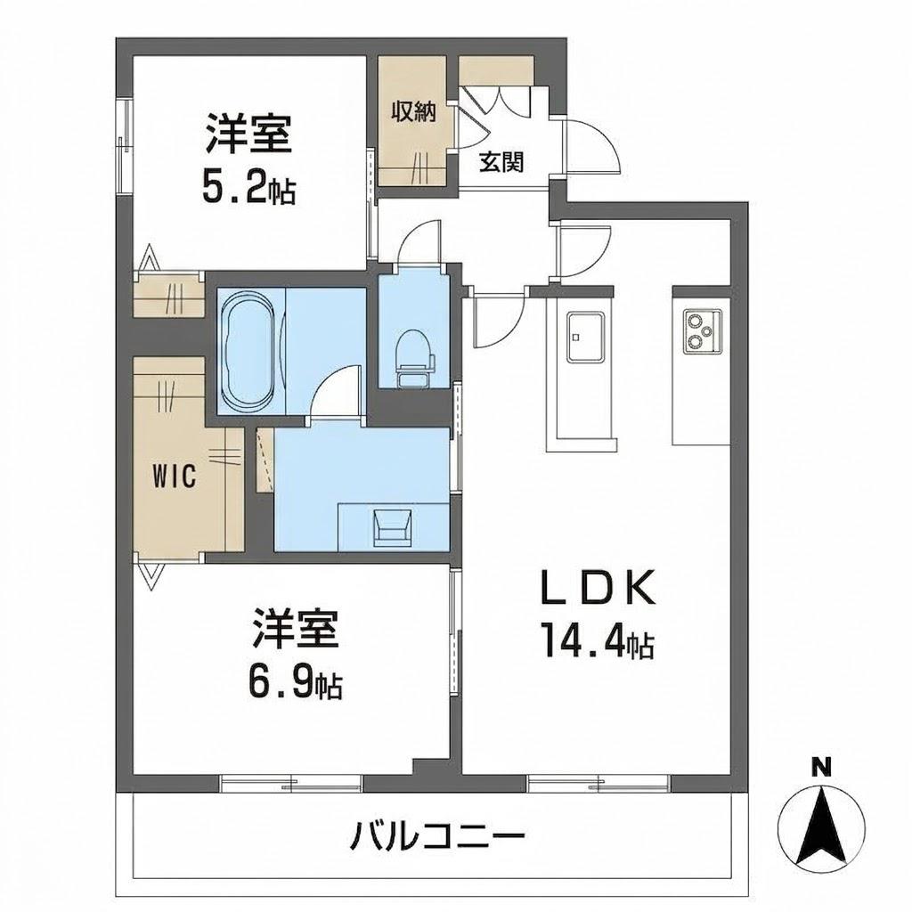 オースピシャス大安寺(2LDK/2階)の間取り写真