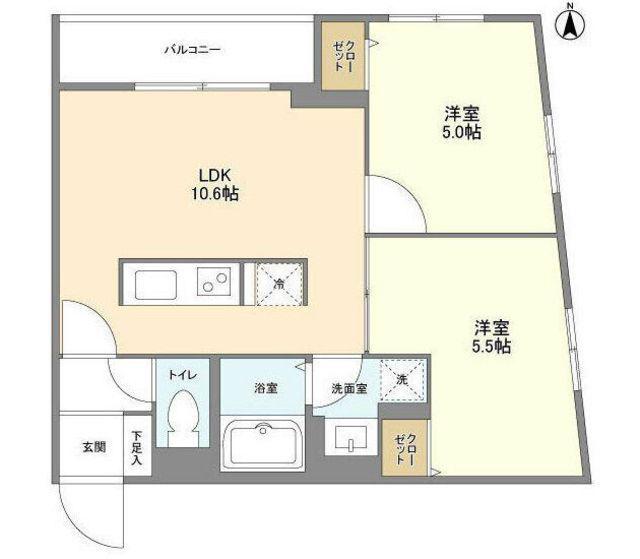 パルムクレスト武蔵小山 サウス棟(2LDK/3階)の間取り写真