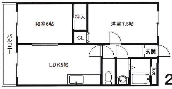 ロイヤルサクラ(2LDK/2階)の間取り写真