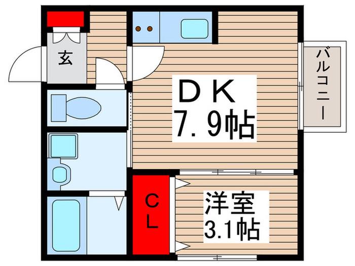 ドルフK-3(1DK/2階)の間取り写真