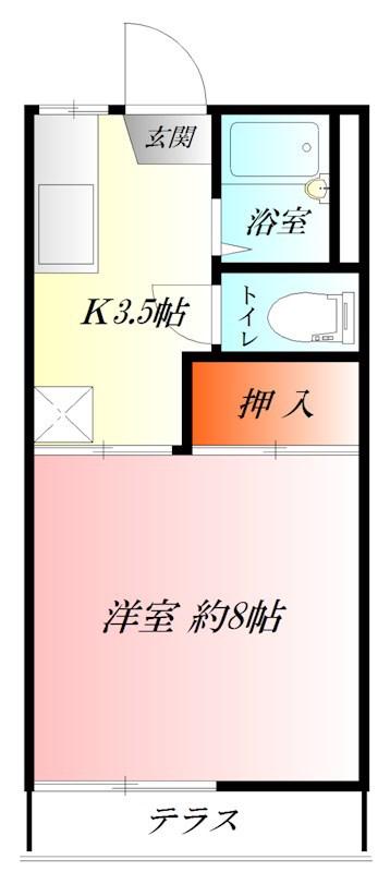 前田ハイツ 都市ガス(1K/2階)の間取り写真