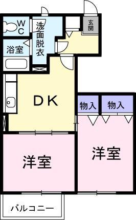 プルメリアD(2DK/1階)の間取り写真