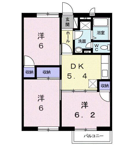 フローラルYM(3DK/2階)の間取り写真