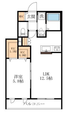 AF ペット共生・ワイブルー(1LDK/2階)の間取り写真