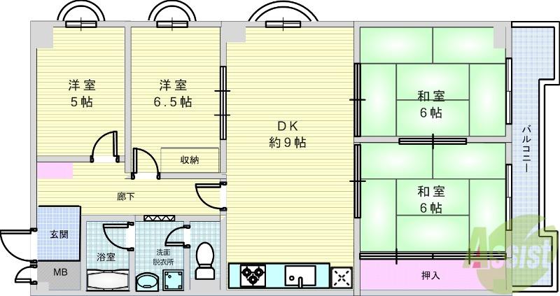 曽根ハイツ(4DK/5階)の間取り写真