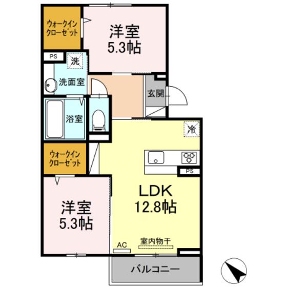 D-ROOM寺家駅前A・B B棟(2LDK/2階)の間取り写真