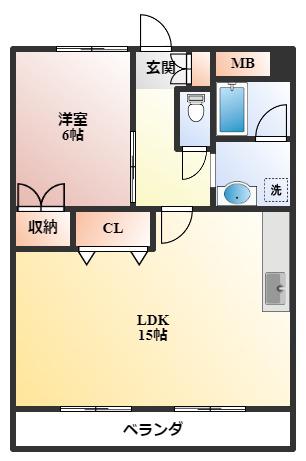 宏栄ハイツ(1LDK/3階)の間取り写真
