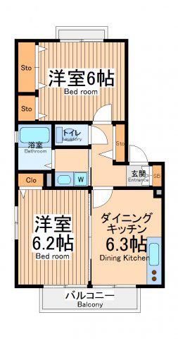 クレールⅡ(2DK/2階)の間取り写真