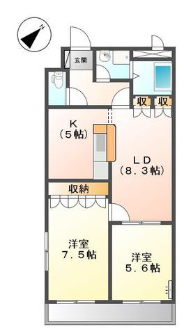 パレット伏見(2LDK/2階)の間取り写真