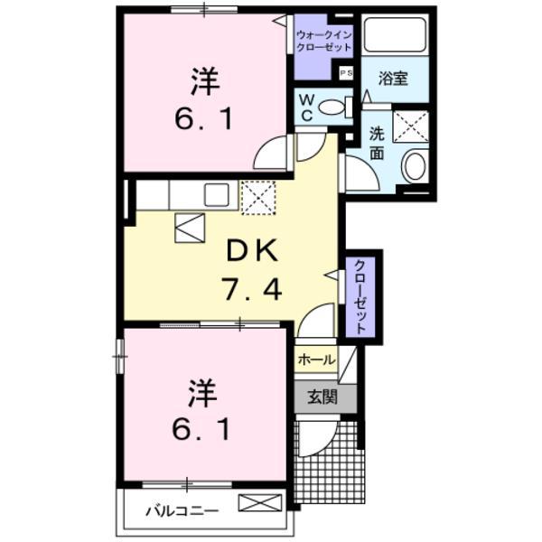ロータスガーデンB(2DK/1階)の間取り写真