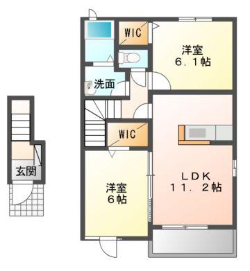 ソリジェ(2LDK/2階)の間取り写真