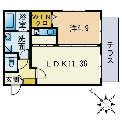 シャルール大橋(1LDK/1階)の間取り写真