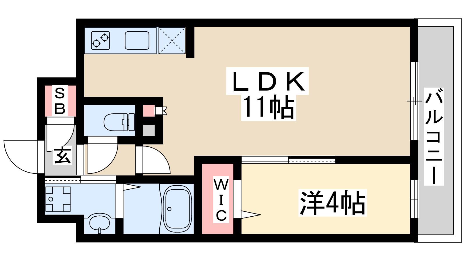 リヴィエール江坂江の木公園(1LDK/2階)の間取り写真