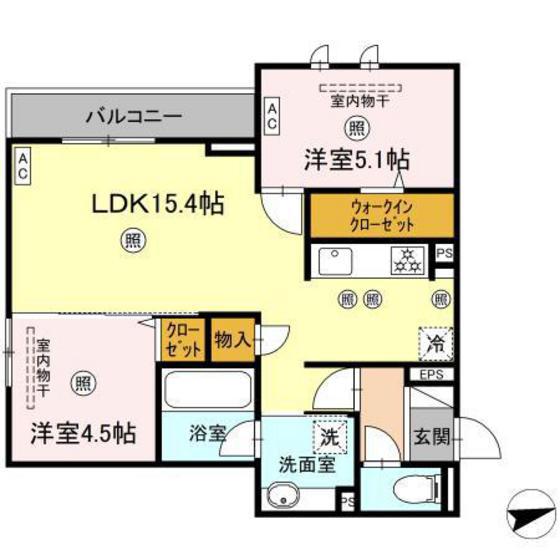 ミネット舟入南(2LDK/2階)の間取り写真