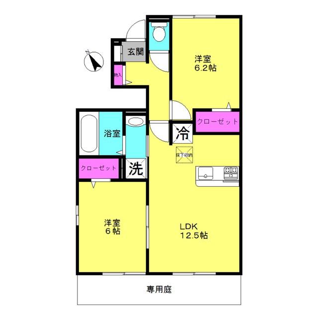 モアナ A棟(2LDK/1階)の間取り写真