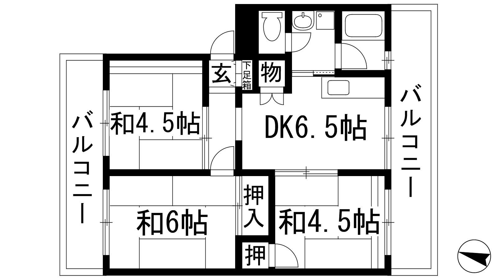 厚生年金西野団地1号棟(3DK/5階)の間取り写真