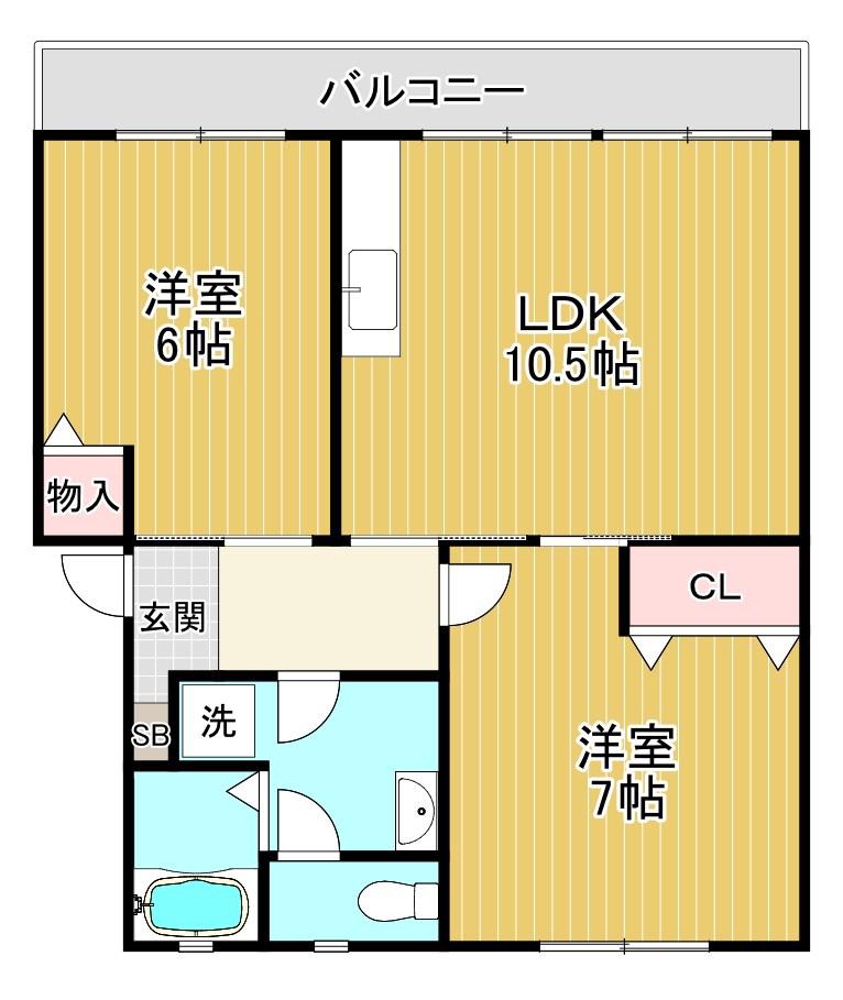 治田西部ハイツ(2LDK/3階)の間取り写真