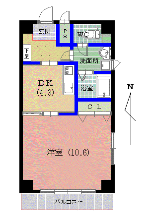 グラン ソレイユ(1DK/4階)の間取り写真