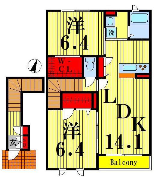 サザンライツ(2LDK/2階)の間取り写真