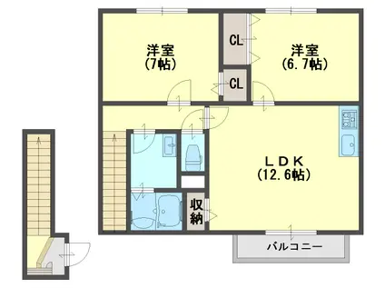 ソレアード本荘弐番館(2LDK/2階)の間取り写真