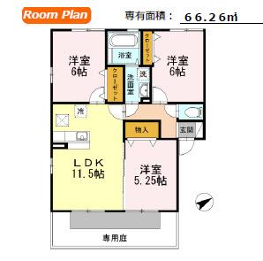 エルフローラ B棟(3LDK/1階)の間取り写真