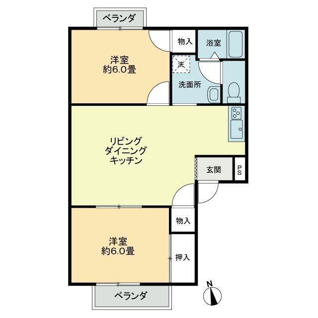 フォブール吉峰IIB(2LDK/2階)の間取り写真