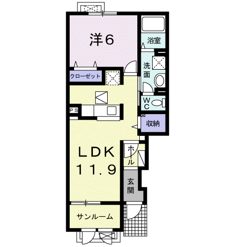 クラール リヒト(1LDK/1階)の間取り写真